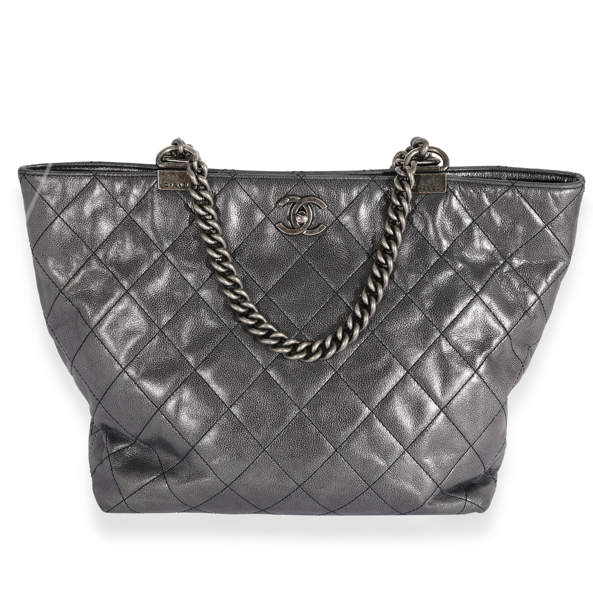 Chanel Metallic Blue Quilted Calfskin Shopping In Chains Tote