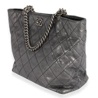 Chanel Metallic Blue Quilted Calfskin Shopping In Chains Tote