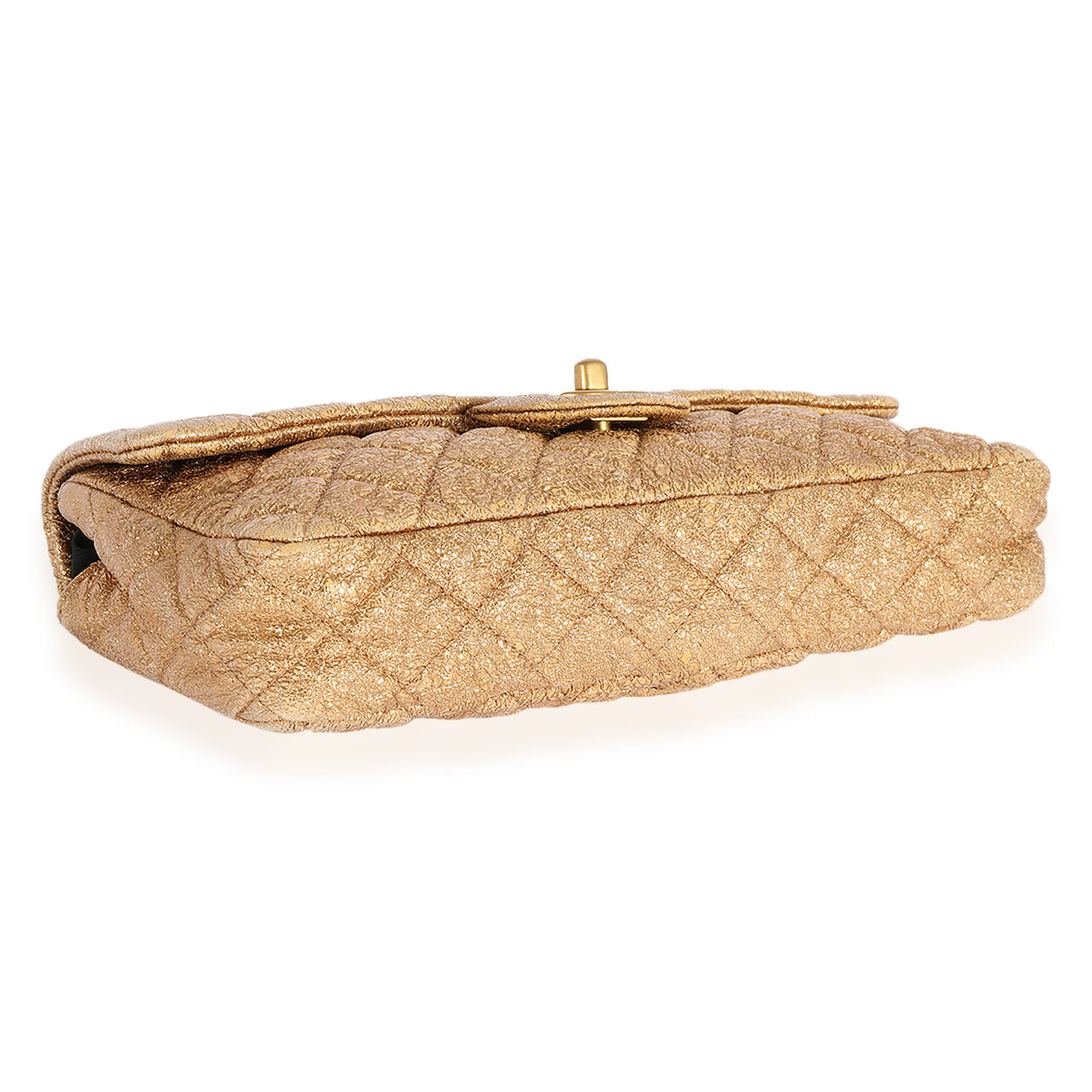 Chanel Metallic Gold Quilted Leather East West Single Flap Bag