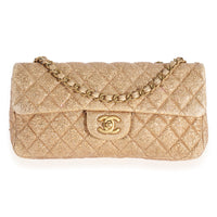 Chanel Metallic Gold Quilted Leather East West Single Flap Bag