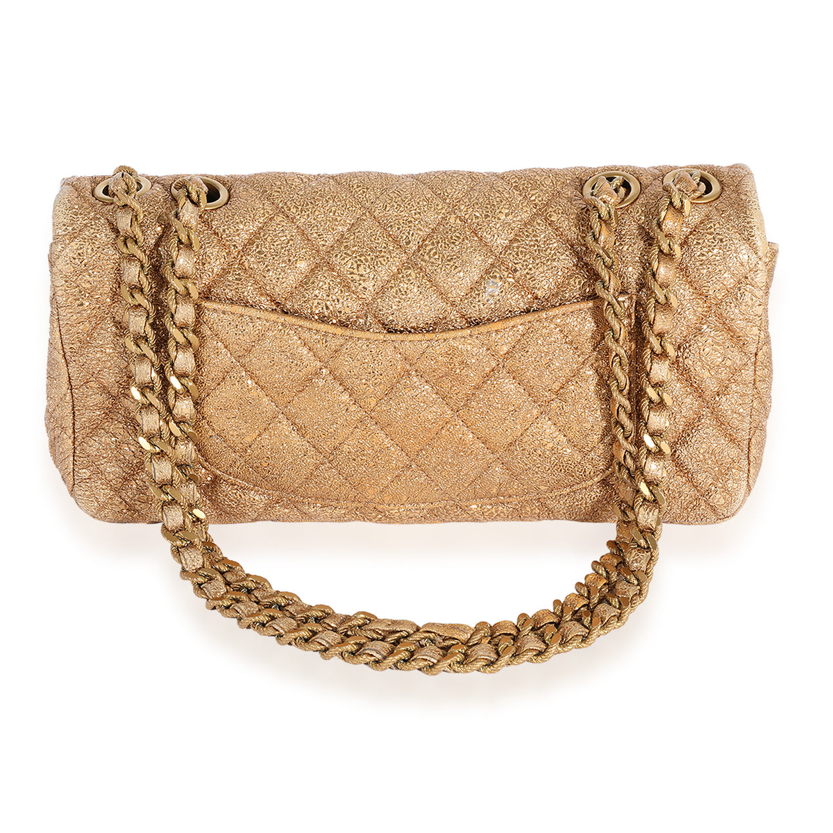 Chanel Metallic Gold Quilted Leather East West Single Flap Bag