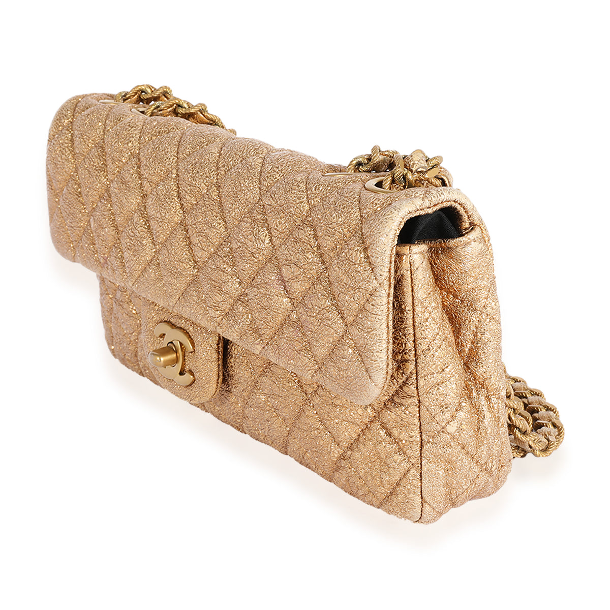 Chanel Metallic Gold Quilted Leather East West Single Flap Bag