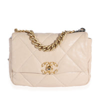 Beige Quilted Lambskin Medium  19 Flap Bag