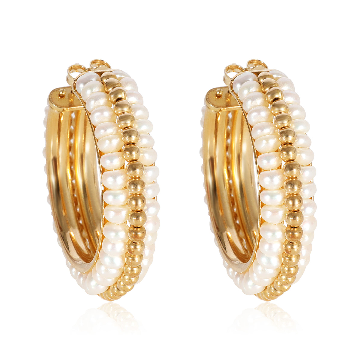 Le Gi Hoop Seed Pearl Earrings in 18k Yellow Gold