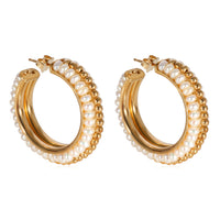 Le Gi Hoop Seed Pearl Earrings in 18k Yellow Gold