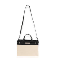 Saint Laurent Beige Canvas & Black Calfskin Small Manhattan Tote