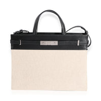 Saint Laurent Beige Canvas & Black Calfskin Small Manhattan Tote