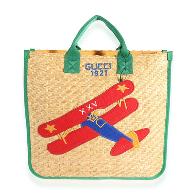 Multicolor Airplane Raffia Kids Tote