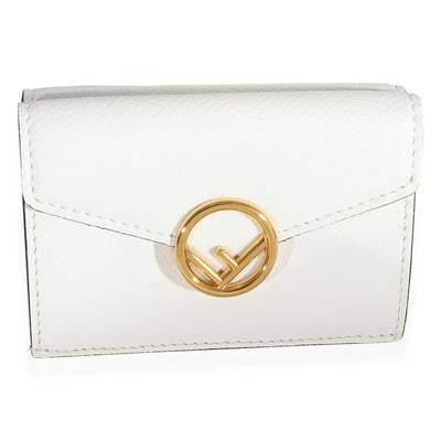 Fendi White Grained Leather Micro Trifold Wallet