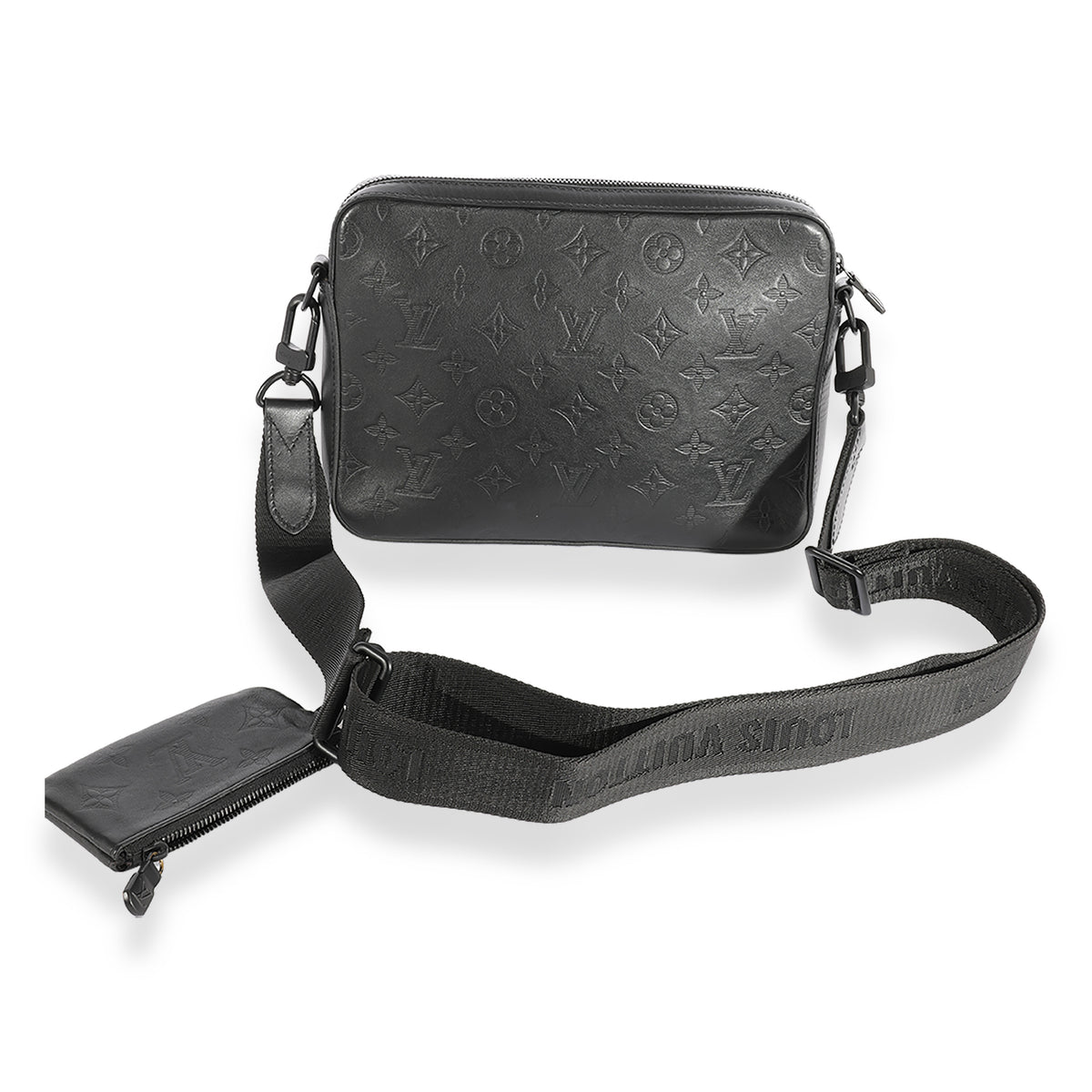 LOUIS VUITTON Duo Messenger Shadow Leather Crossbody Bag Black - 10% O