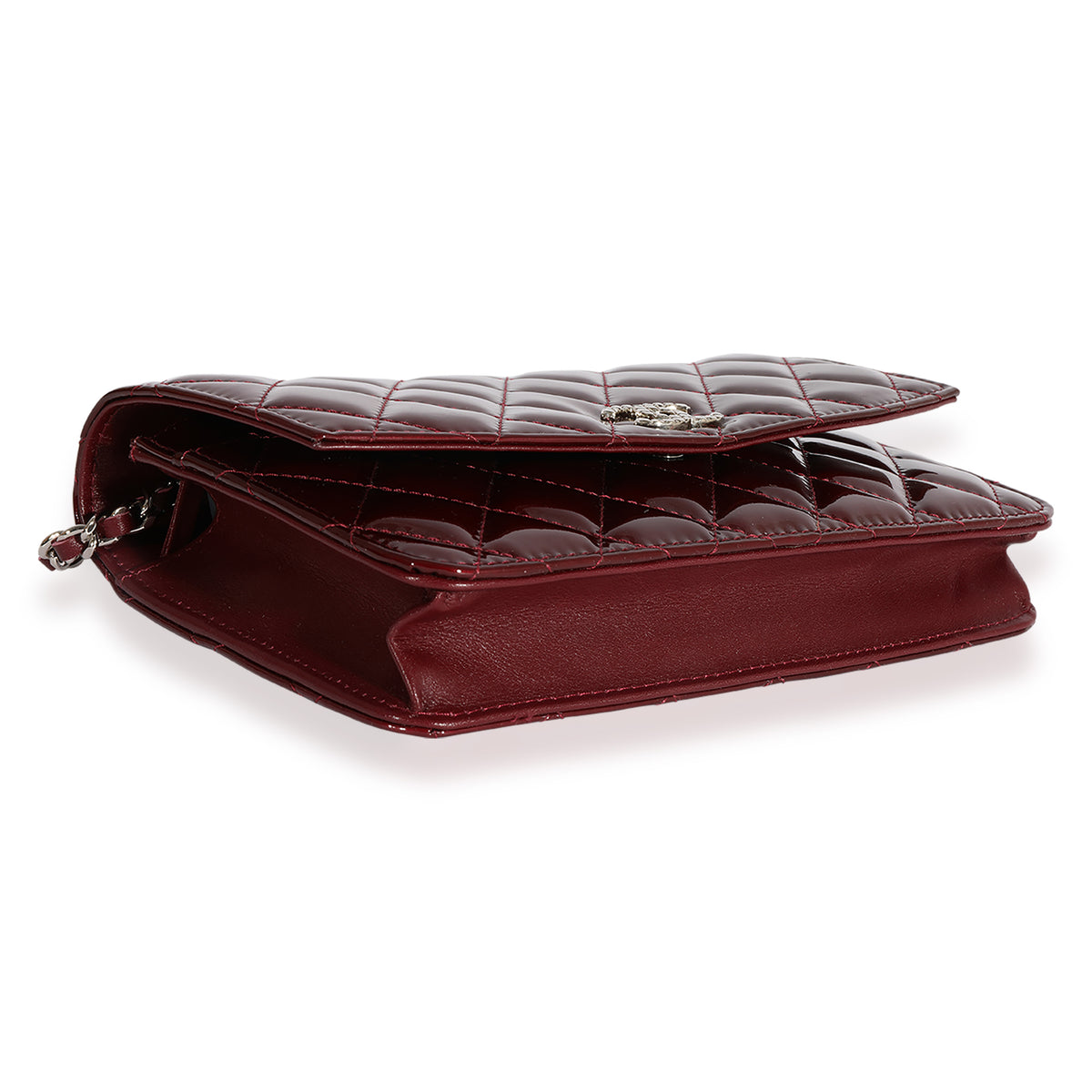Chanel Burgundy Quilted Patent Leather Brilliant Wallet On Chain