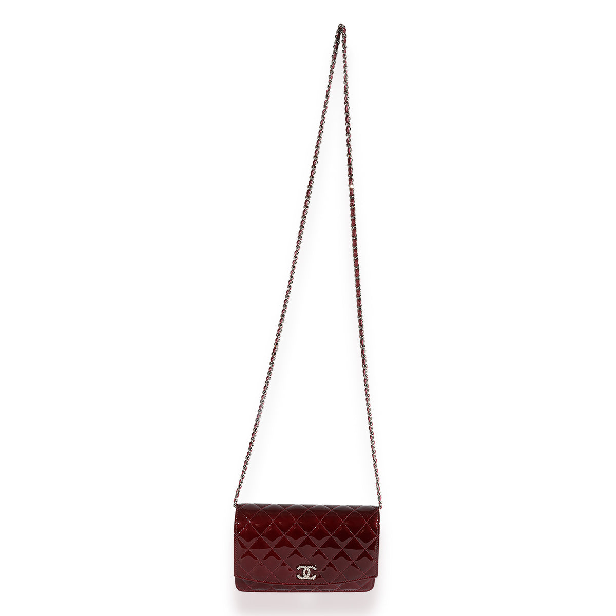 Chanel Burgundy Quilted Patent Leather Brilliant Wallet On Chain, myGemma