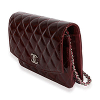 Chanel Burgundy Quilted Patent Leather Brilliant Wallet On Chain