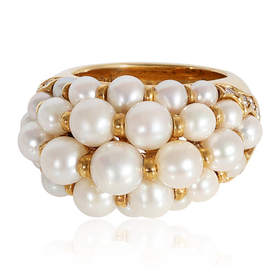 Cartier Vintage, 1991 Pearl Diamond Ring in 18K Yellow Gold 0.16 CTW