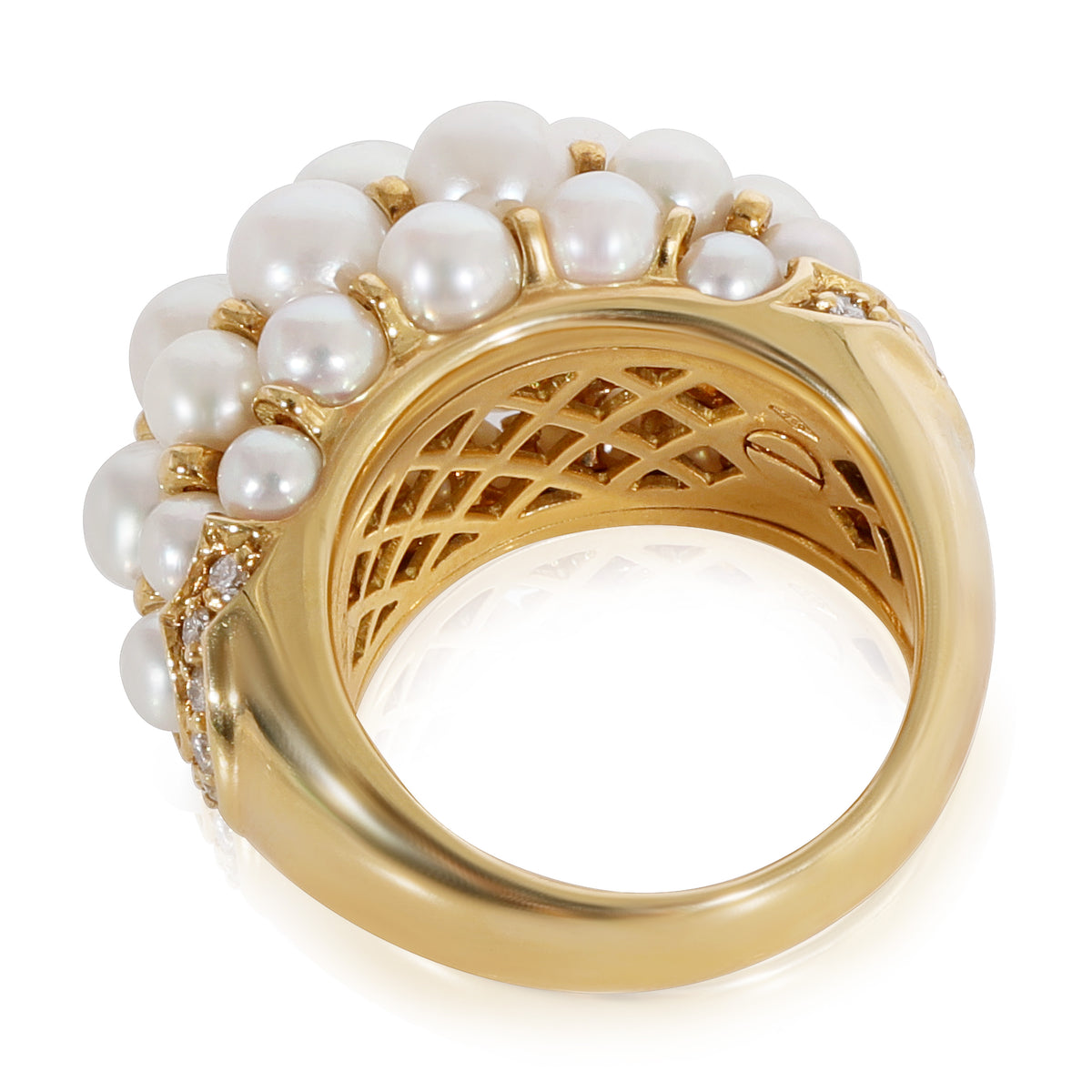 Cartier Vintage, 1991 Pearl Diamond Ring in 18K Yellow Gold 0.16 CTW