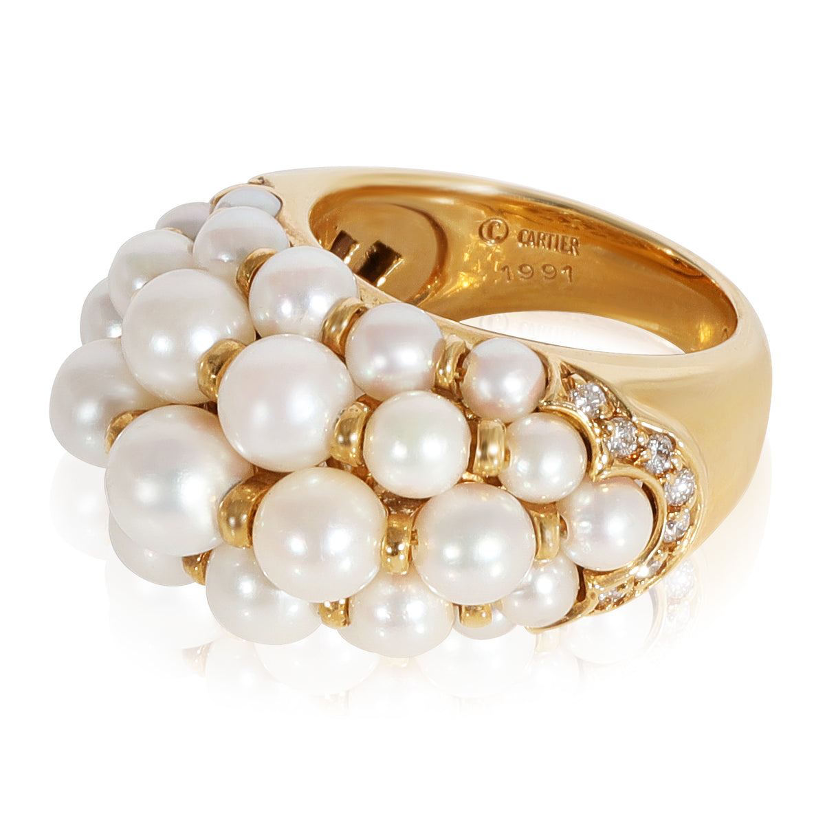 Cartier Vintage, 1991 Pearl Diamond Ring in 18K Yellow Gold 0.16 CTW