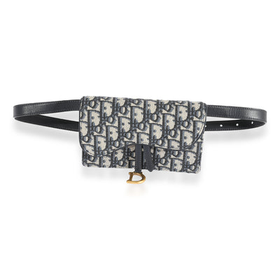 Dior Blue Oblique Embroidery Saddle Belt Pouch