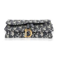 Dior Blue Oblique Embroidery Saddle Belt Pouch