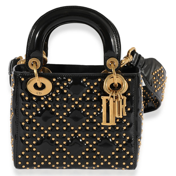Dior Gold Studded Patent Leather Mini Lady Dior Bag myGemma