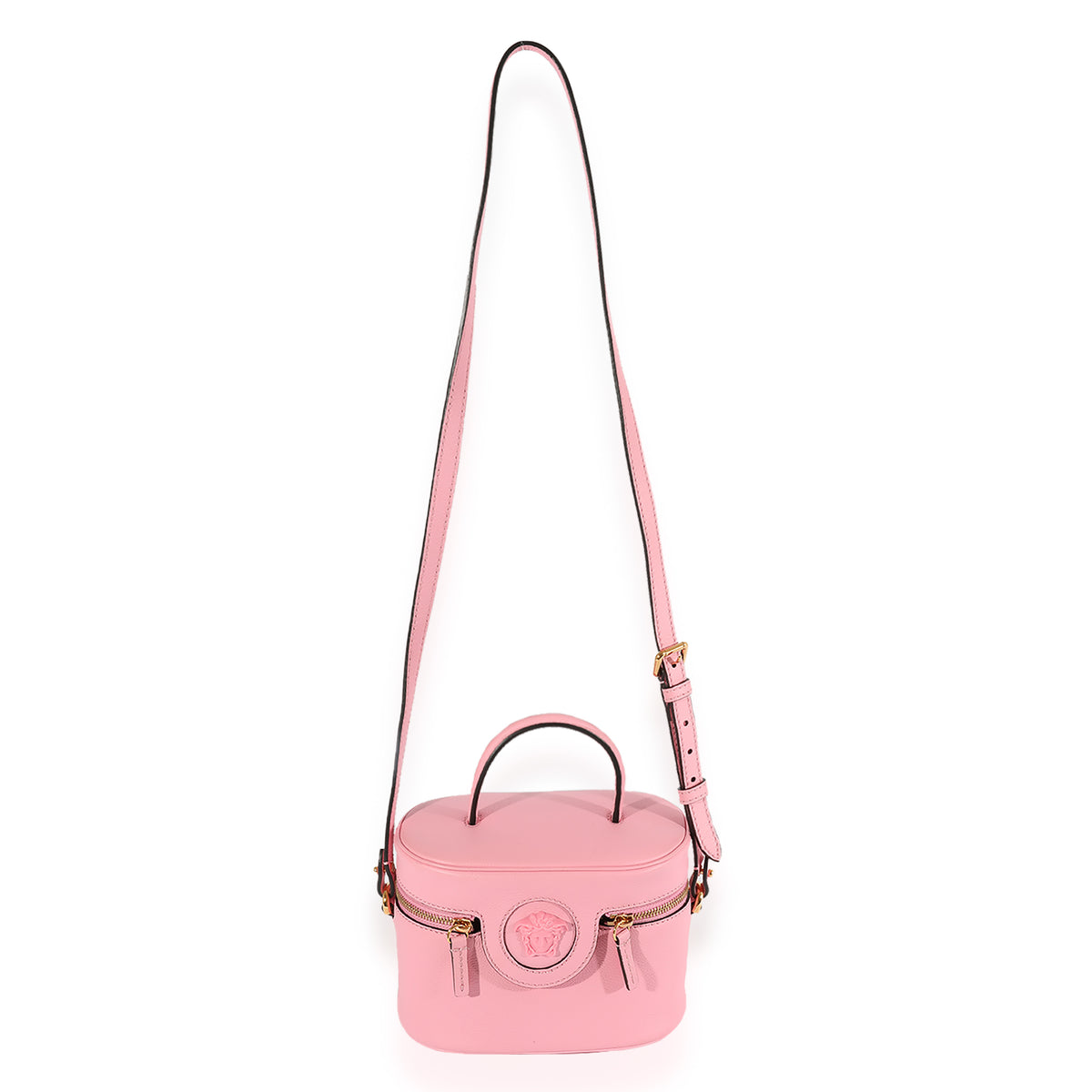 Versace Pink Grained Leather Medusa Vanity Top Handle Bag