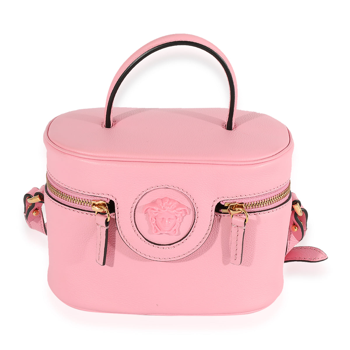 Versace Pink Grained Leather Medusa Vanity Top Handle Bag