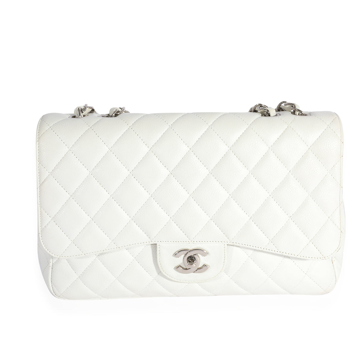 Chanel White Quilted Caviar Jumbo Classic Single Flap Bag