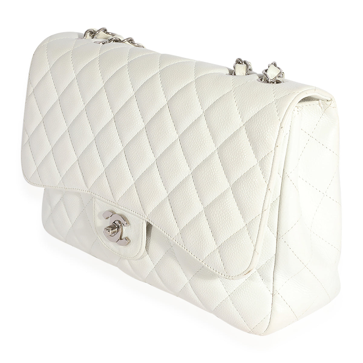 Chanel White Quilted Caviar Jumbo Classic Single Flap Bag