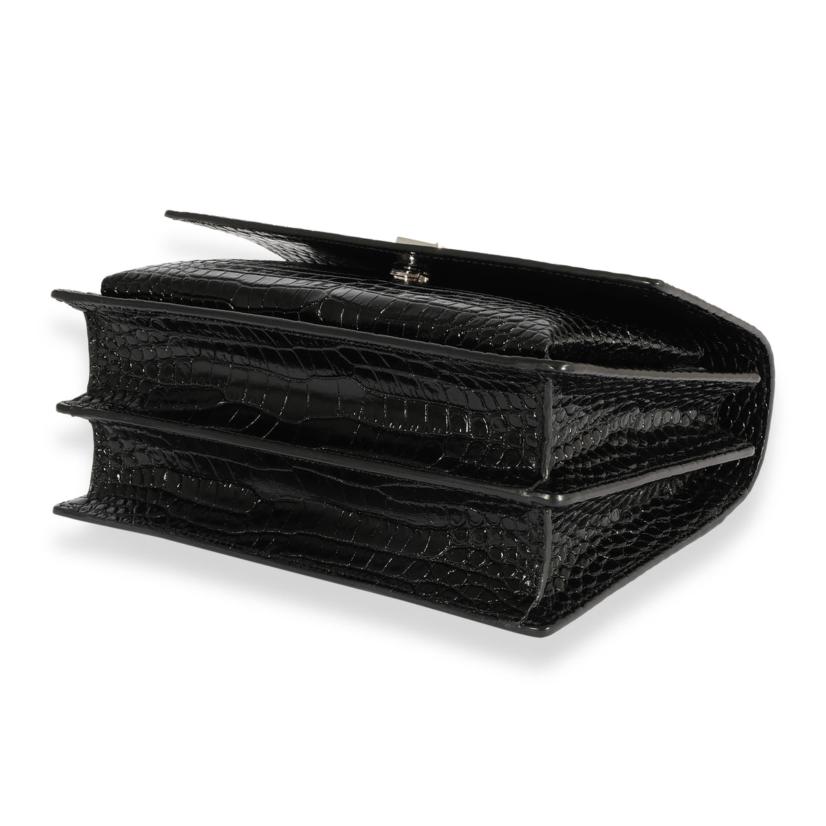 Saint Laurent Black Crocodile-Embossed Medium Sunset Bag