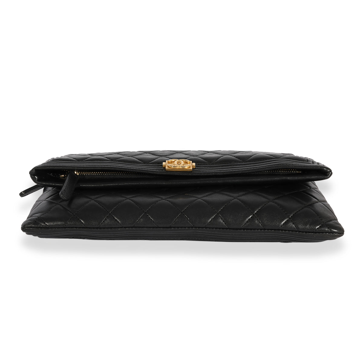 Chanel Black Quilted Lambskin Boy Fold-Over Clutch