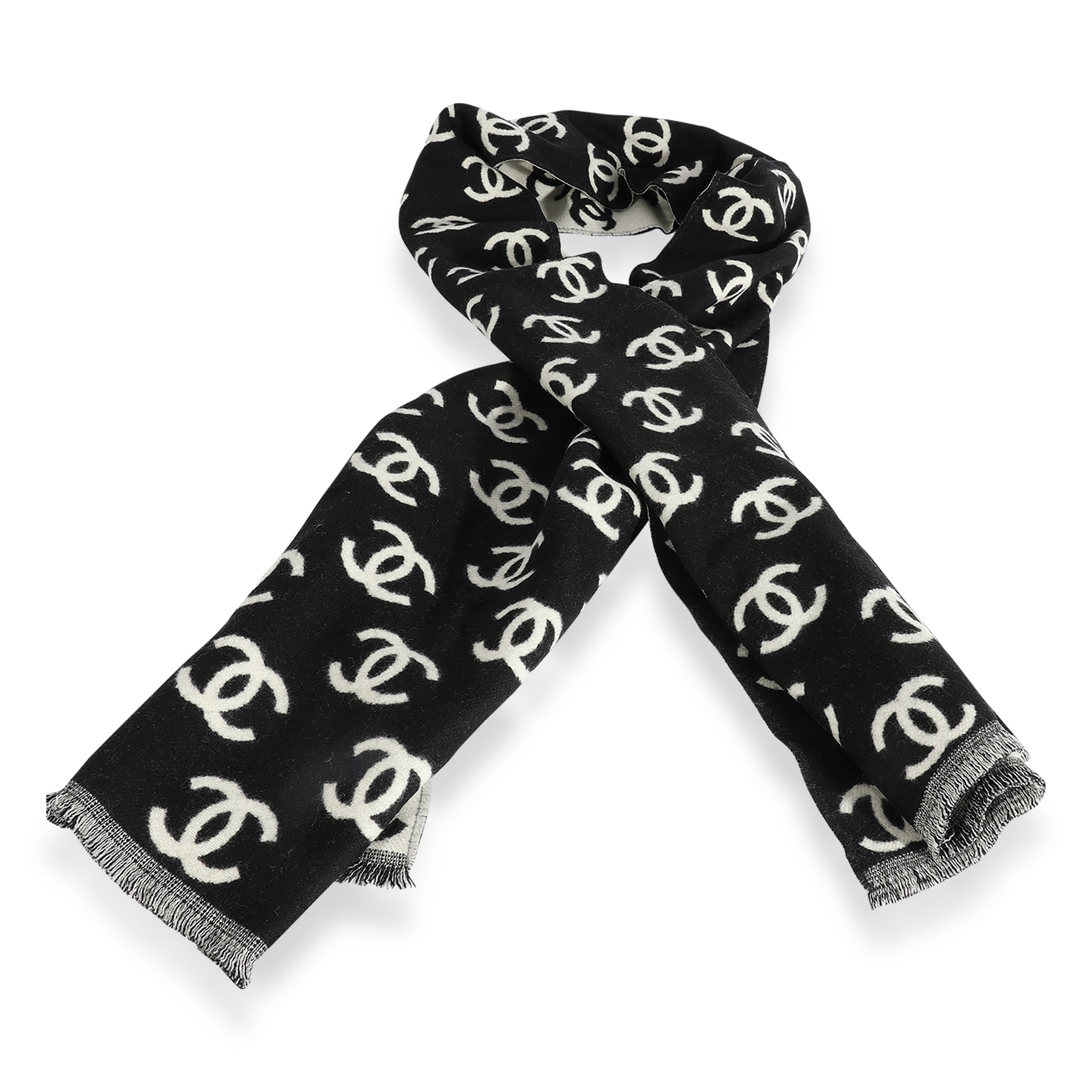 Chanel Black & White CC Logo Wool Blend Scarf, myGemma