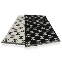 Chanel Black & White CC Logo Wool Blend Scarf