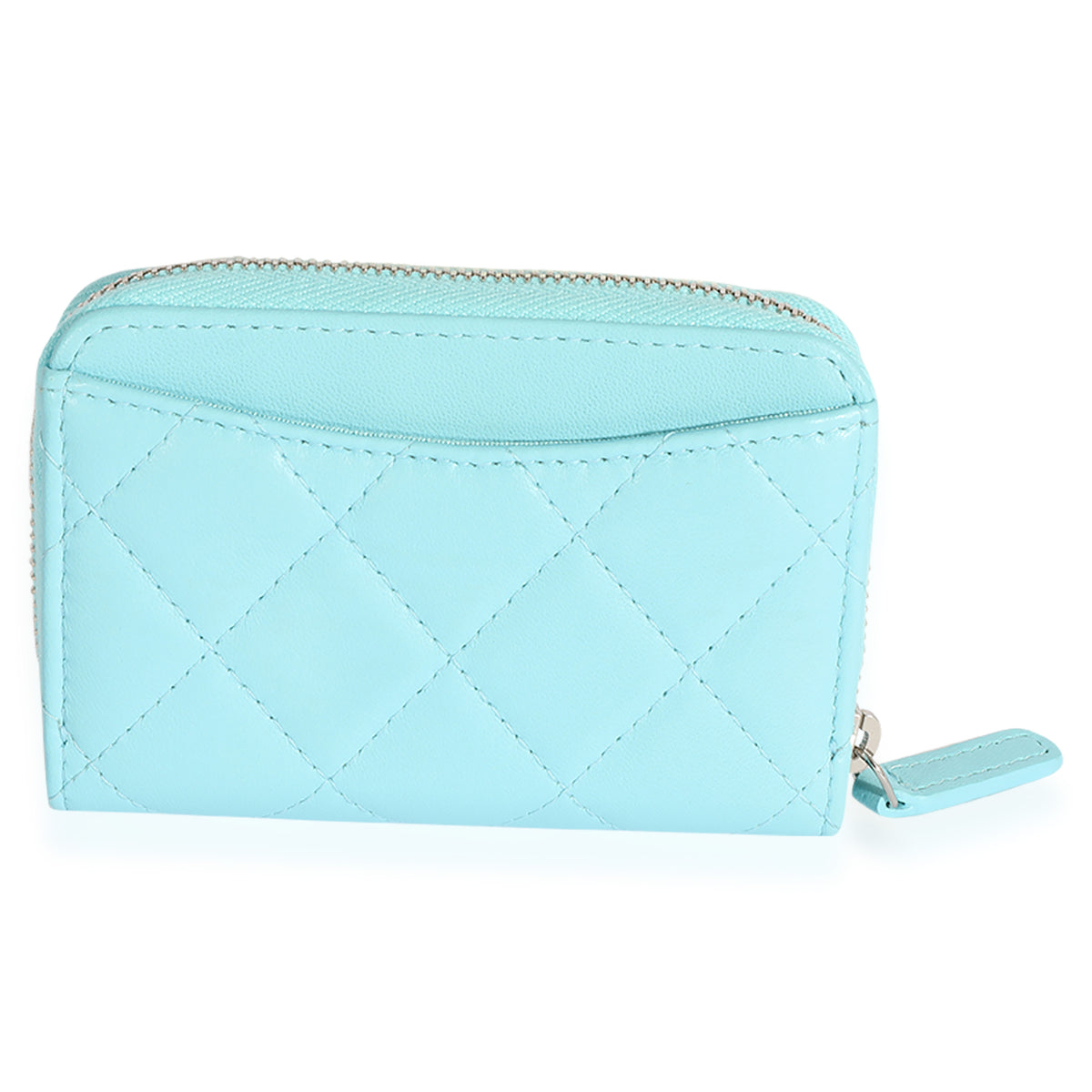 Chanel Light Blue Quilted Lambskin Zippy Card Holder Wallet