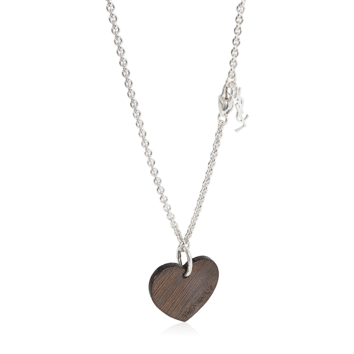 YSL Wood Heart Pendant on 925 Sterling Silver Chain