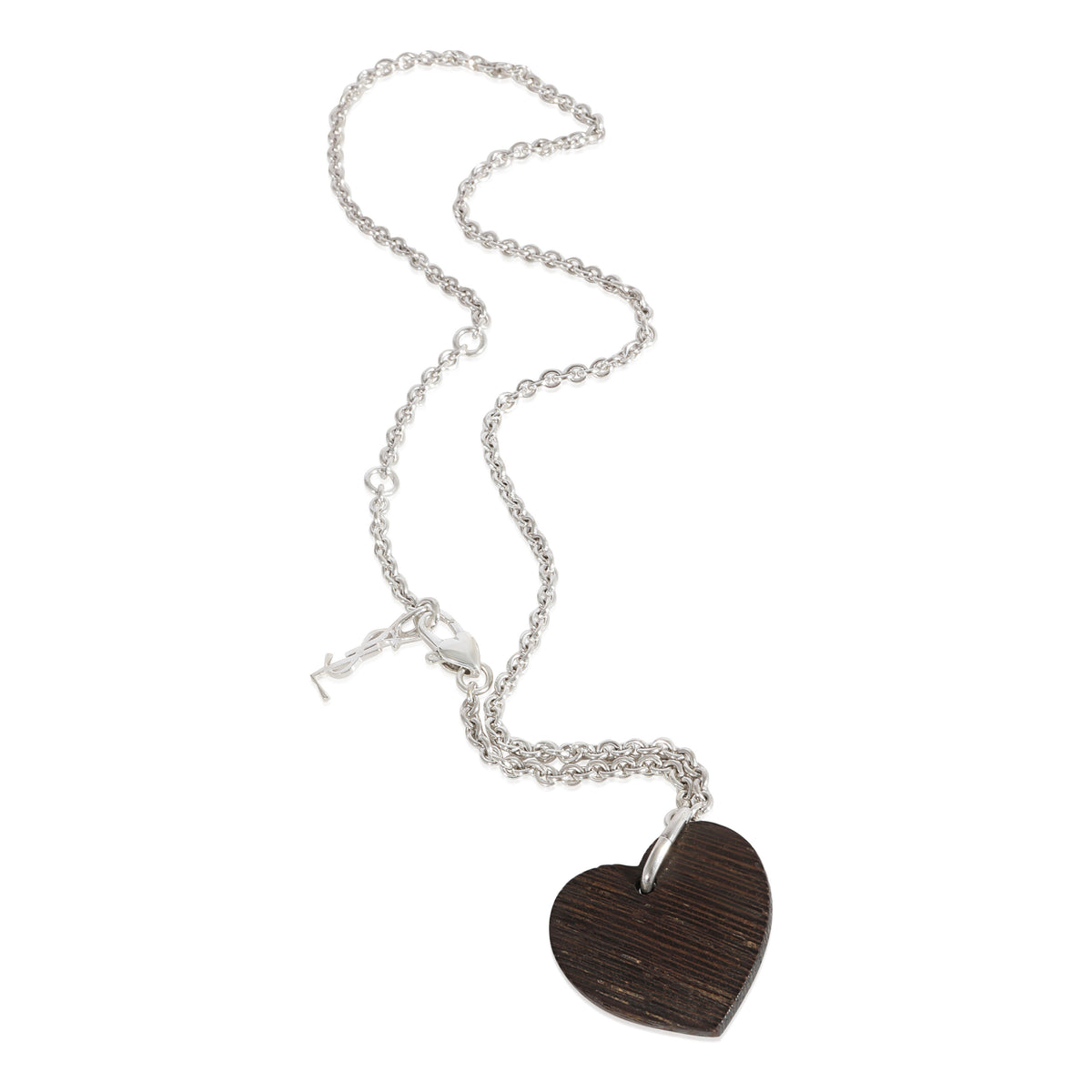 YSL Wood Heart Pendant on 925 Sterling Silver Chain