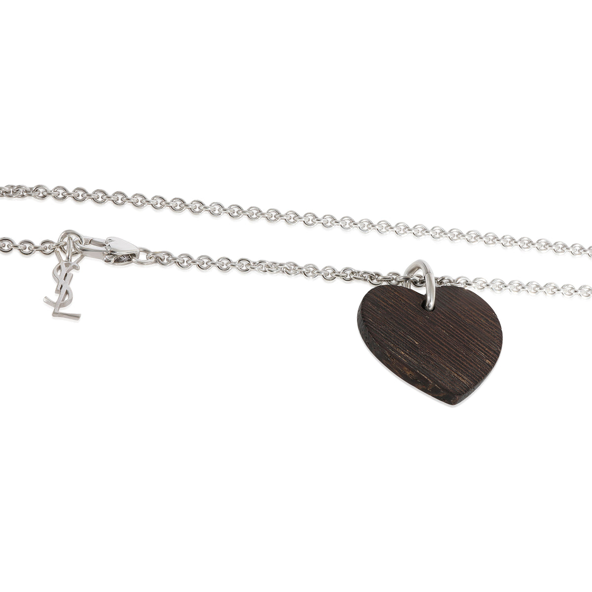 YSL Wood Heart Pendant on 925 Sterling Silver Chain