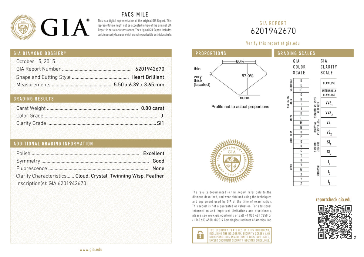 GIA Certified 0.80 Ct Heart cut J SI1 Loose Diamond