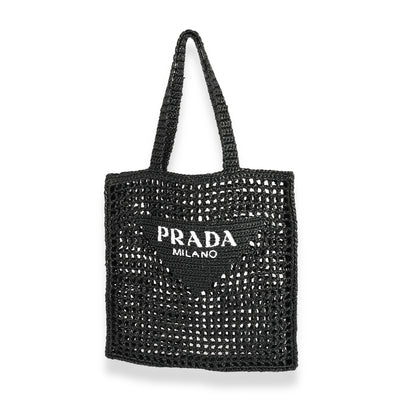 Black & White Raffia Logo Tote