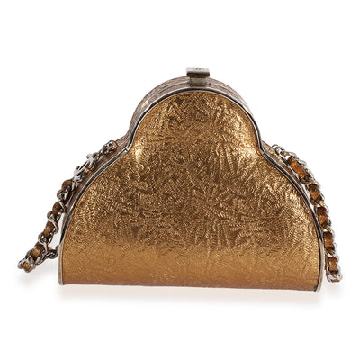 Gold Leather Minaudière With Chain