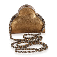 Gold Leather Minaudière With Chain