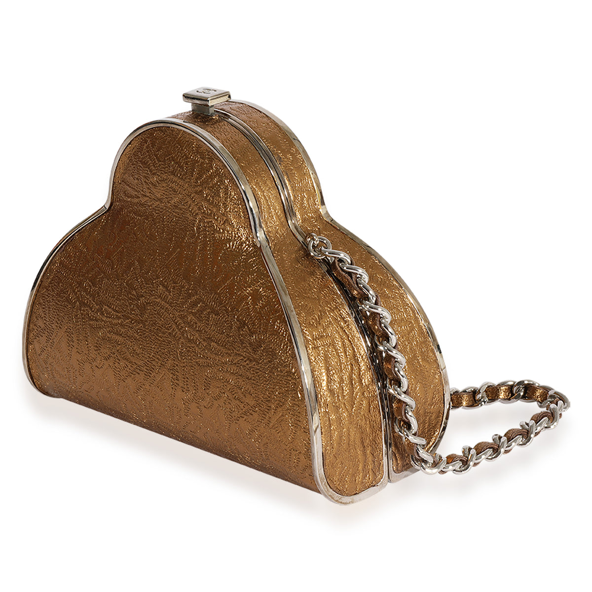 Gold Leather Minaudière With Chain