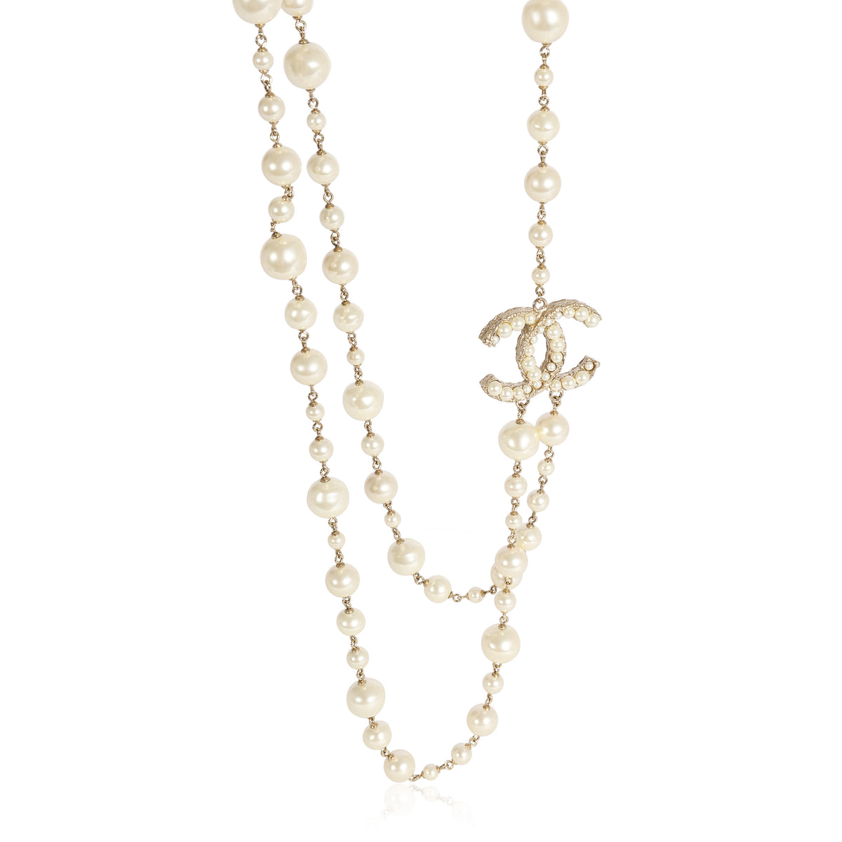 Chanel Strass CC Faux Pearl Double Layered Necklace Chanel