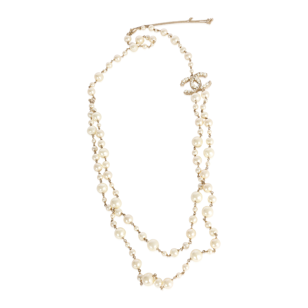 Chanel 2011 Double Strand Faux Pearl CC Necklace