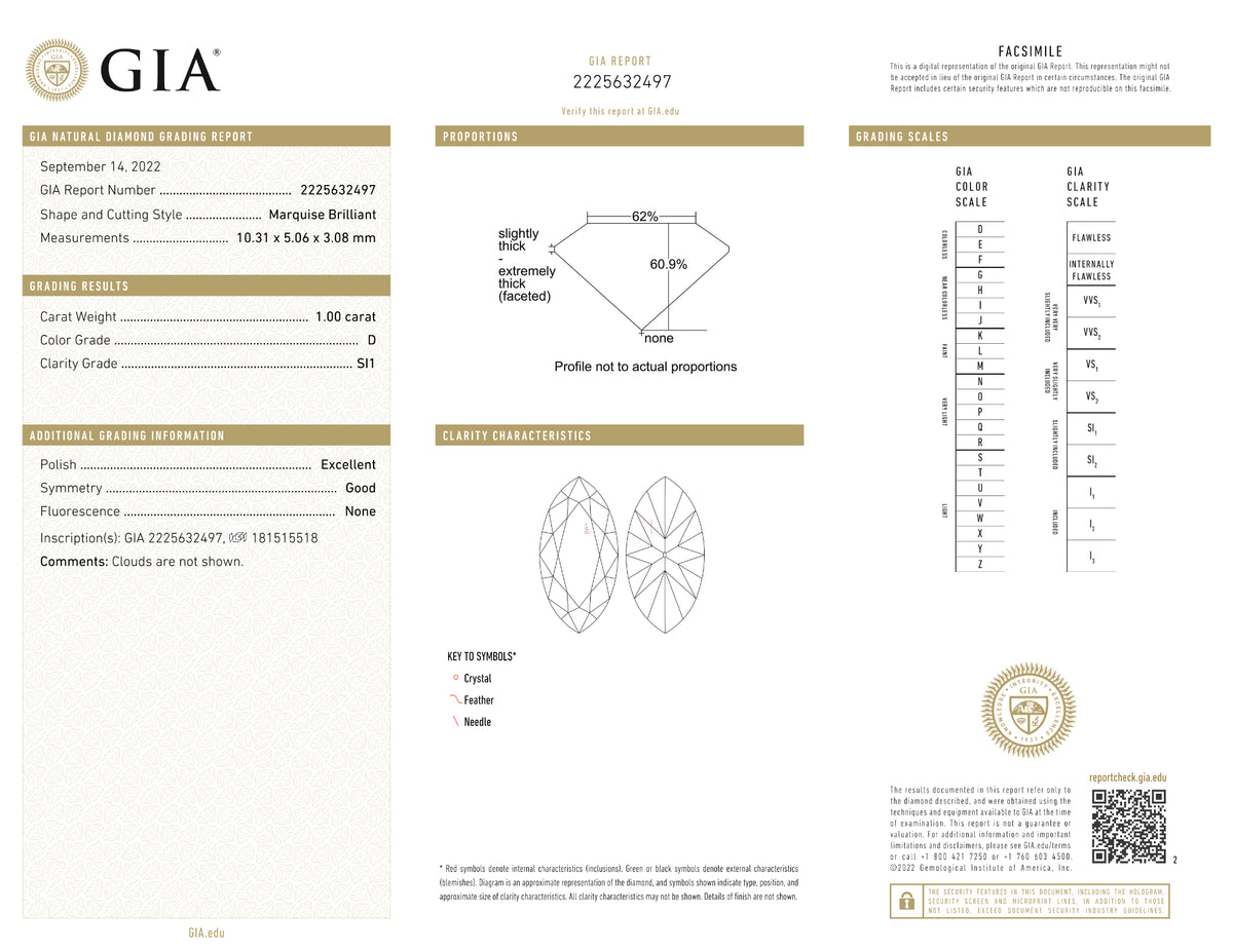 Certified 1.00 Ct Marquise cut D SI1 Loose Diamond