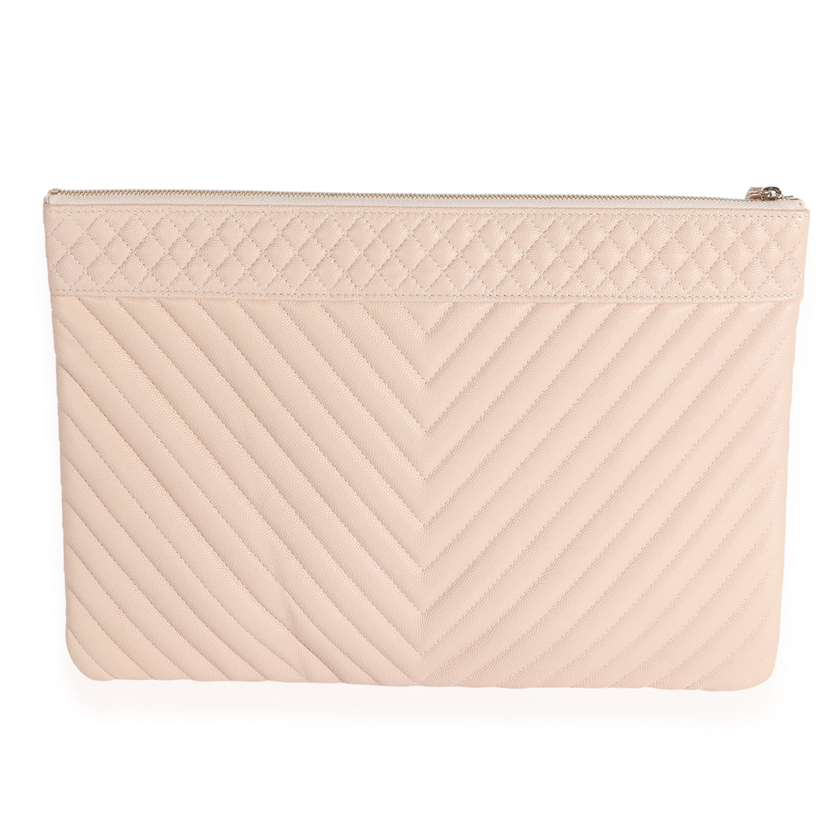 Chanel Beige Chevron Quilted Washed Caviar Large O-Case