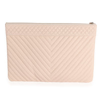 Chanel Beige Chevron Quilted Washed Caviar Large O-Case