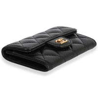 Chanel Black Quilted Caviar Flap Card Holder Wallet