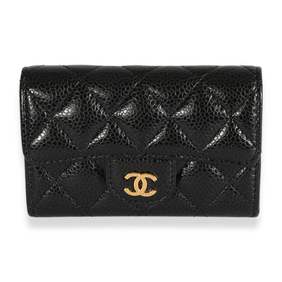 Chanel Black Quilted Caviar Flap Card Holder Wallet