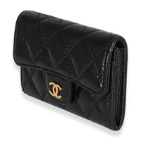 Chanel Black Quilted Caviar Flap Card Holder Wallet