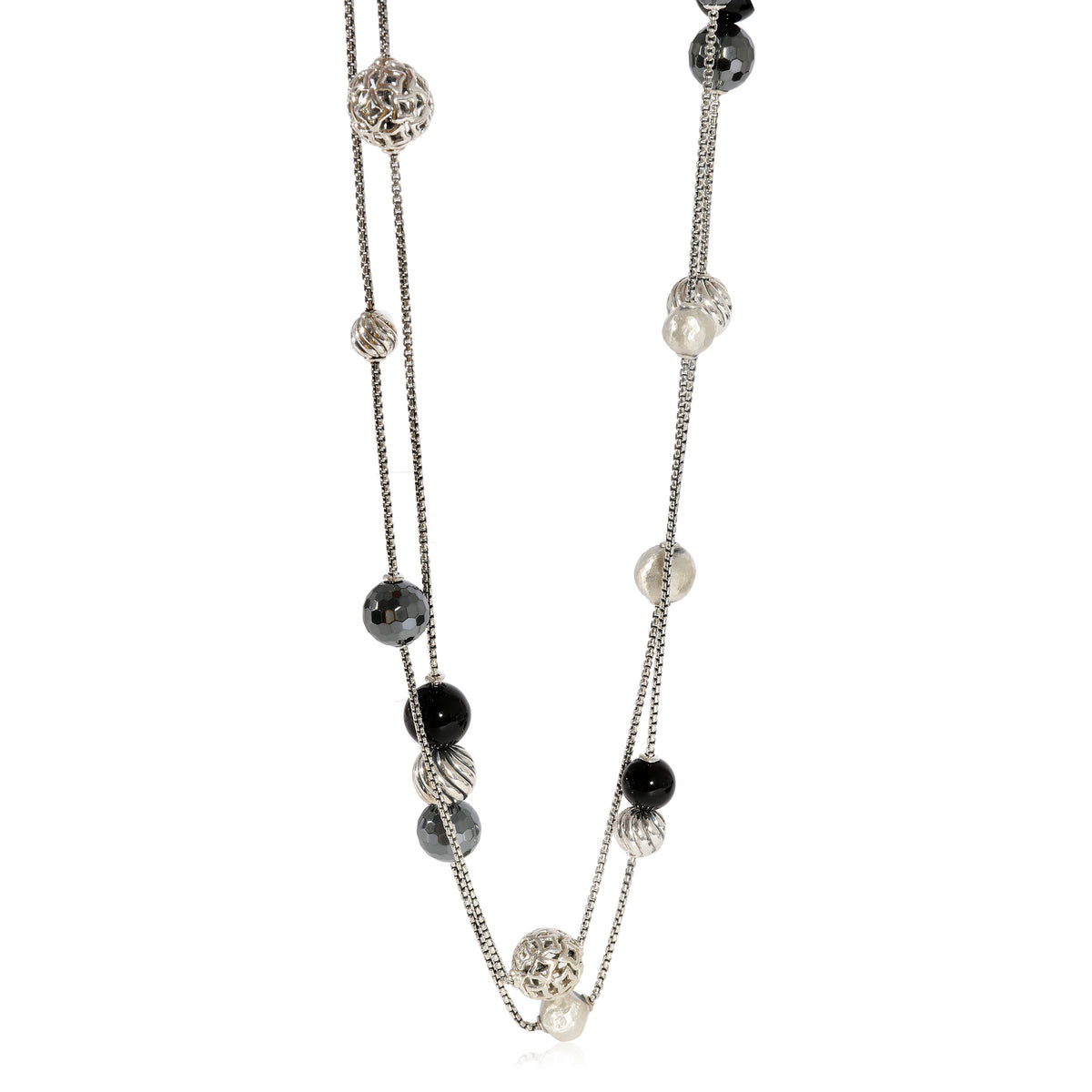 David Yurman Elements Hematite & Onyx Necklace in Sterling Silver