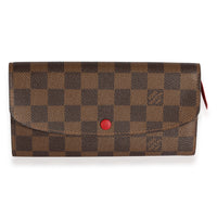 Louis Vuitton Damier Ebene & Red Leather Emilie Wallet